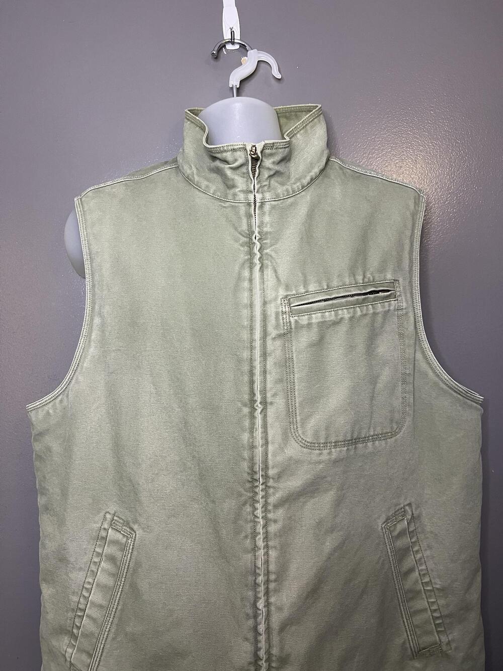 L.L. Bean Katahdin Iron Works Vest Mens LT Green Canvas PrimaLoft Zip Insulated